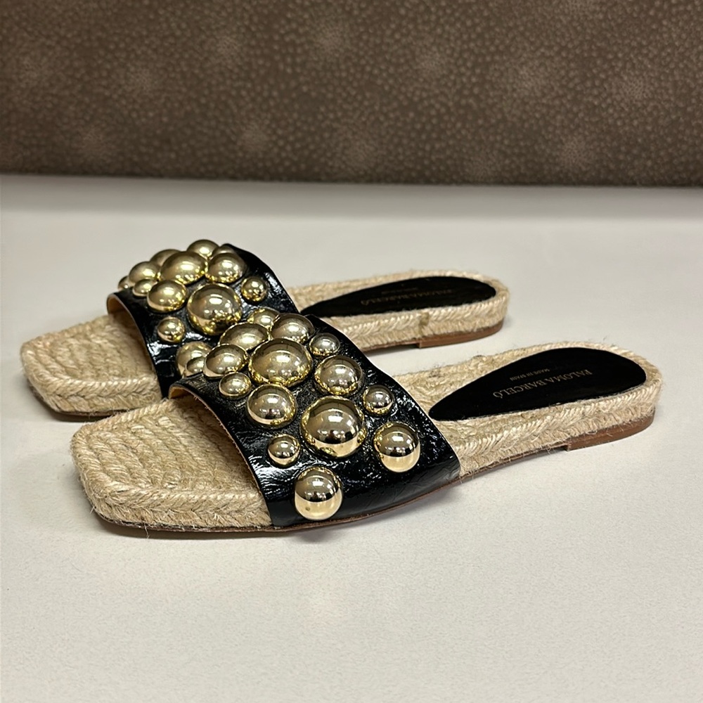 🔥🔥🔥NEW Paloma Barcelo Black Espadrilles Gold Studded Sandals